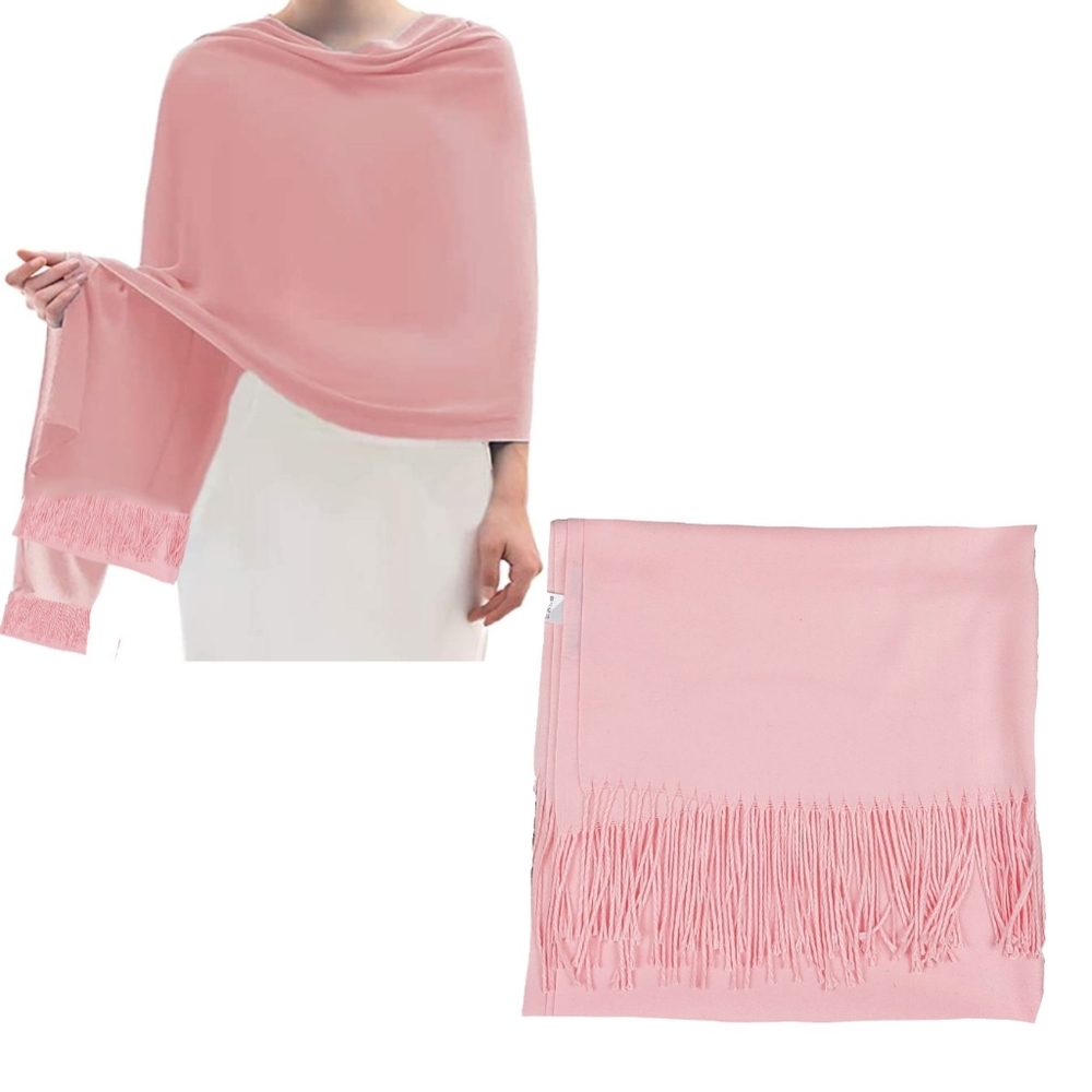 NWT Sage Designs Luxurious Pink Blush Pasmina Fringe Wrap Scarf - Picture 2 of 7